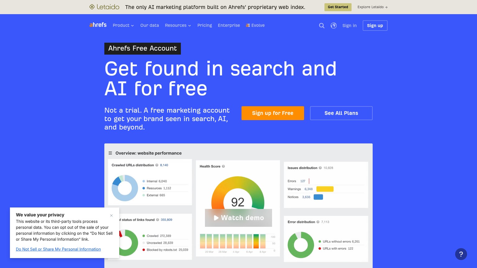 Kostenlose Ahrefs-Tools für verifizierte Websites