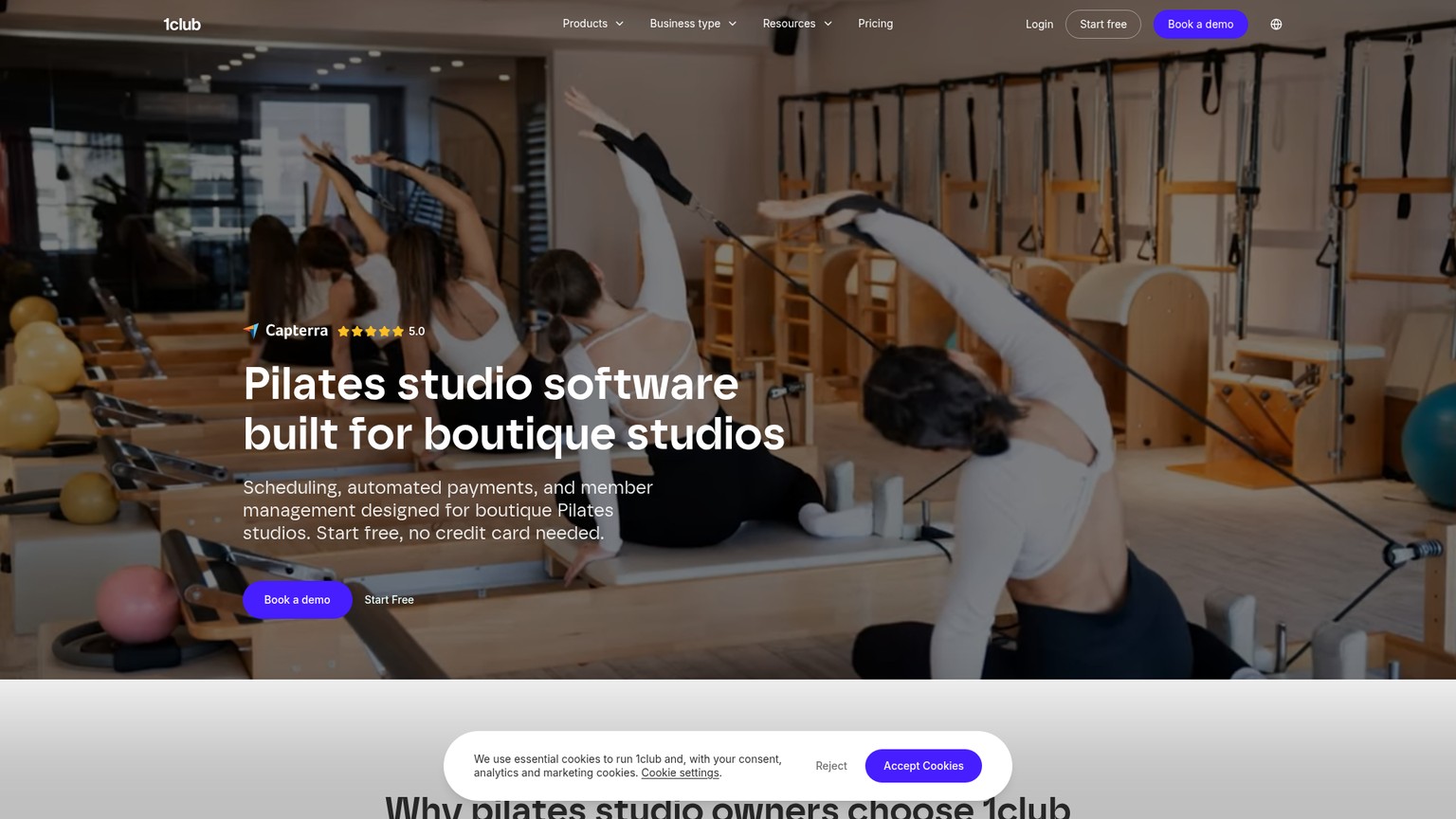1Club Pilates studio booking, attendance, waitlist, and reporting features