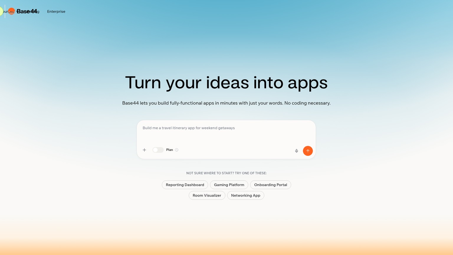 Base44 AI app builder homepage