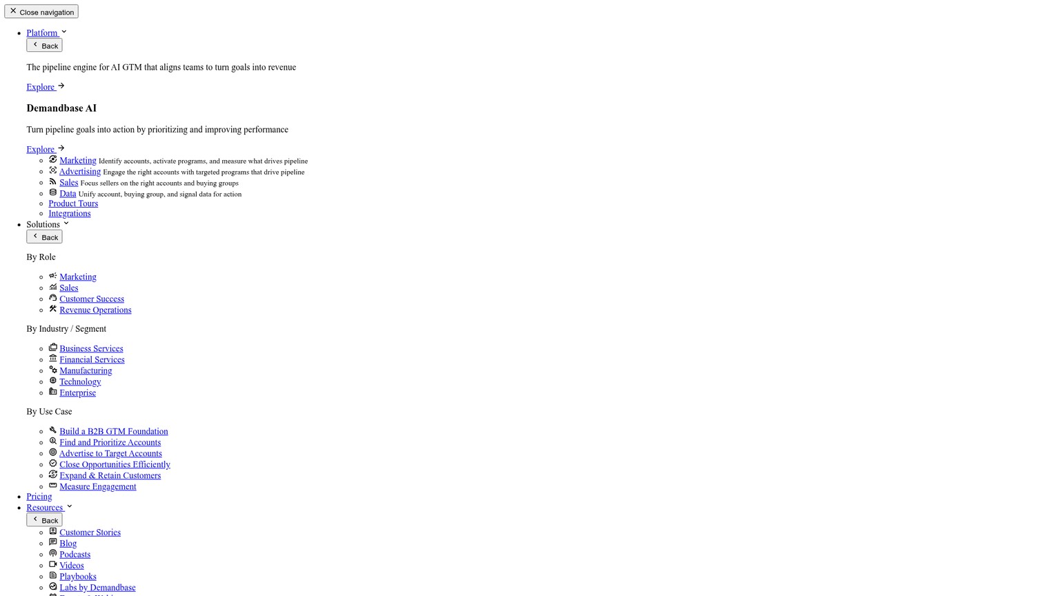 Demandbase account-based advertising platform page