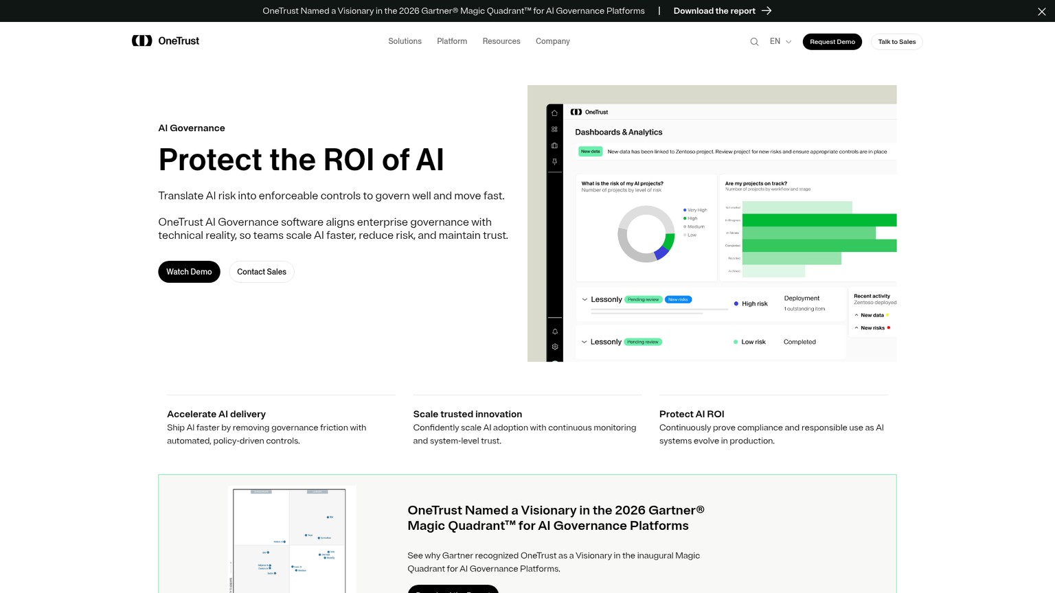 OneTrust AI Governance platform page