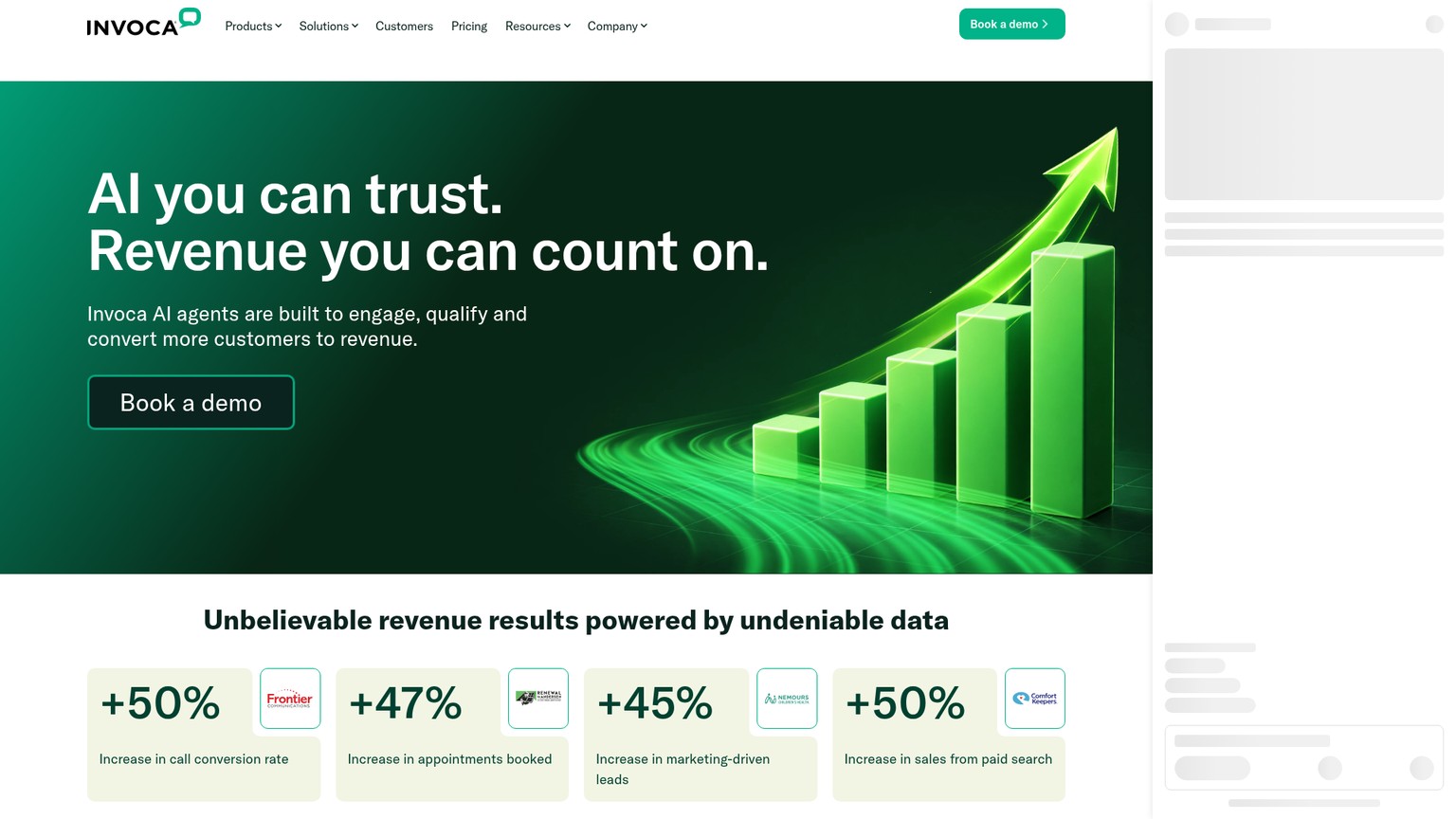 Invoca homepage screenshot