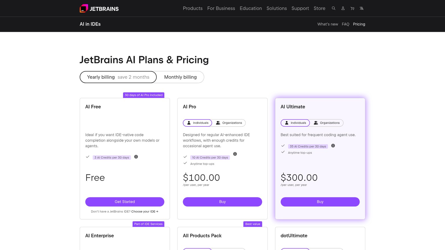 JetBrains AI pricing screenshot