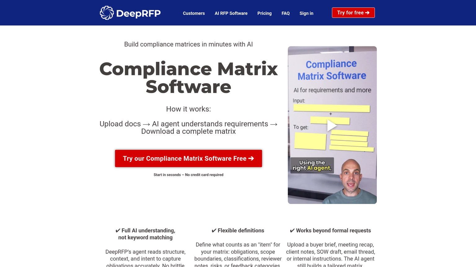 DeepRFP compliance matrix software page