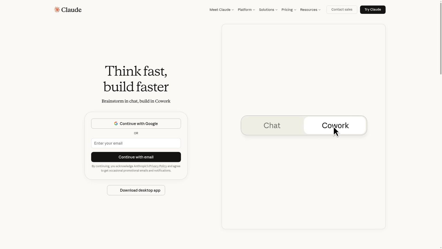 Claude homepage screenshot