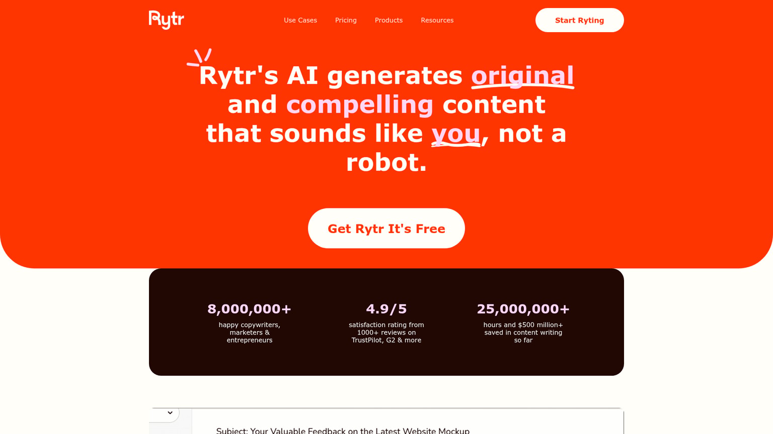 Rytr homepage screenshot