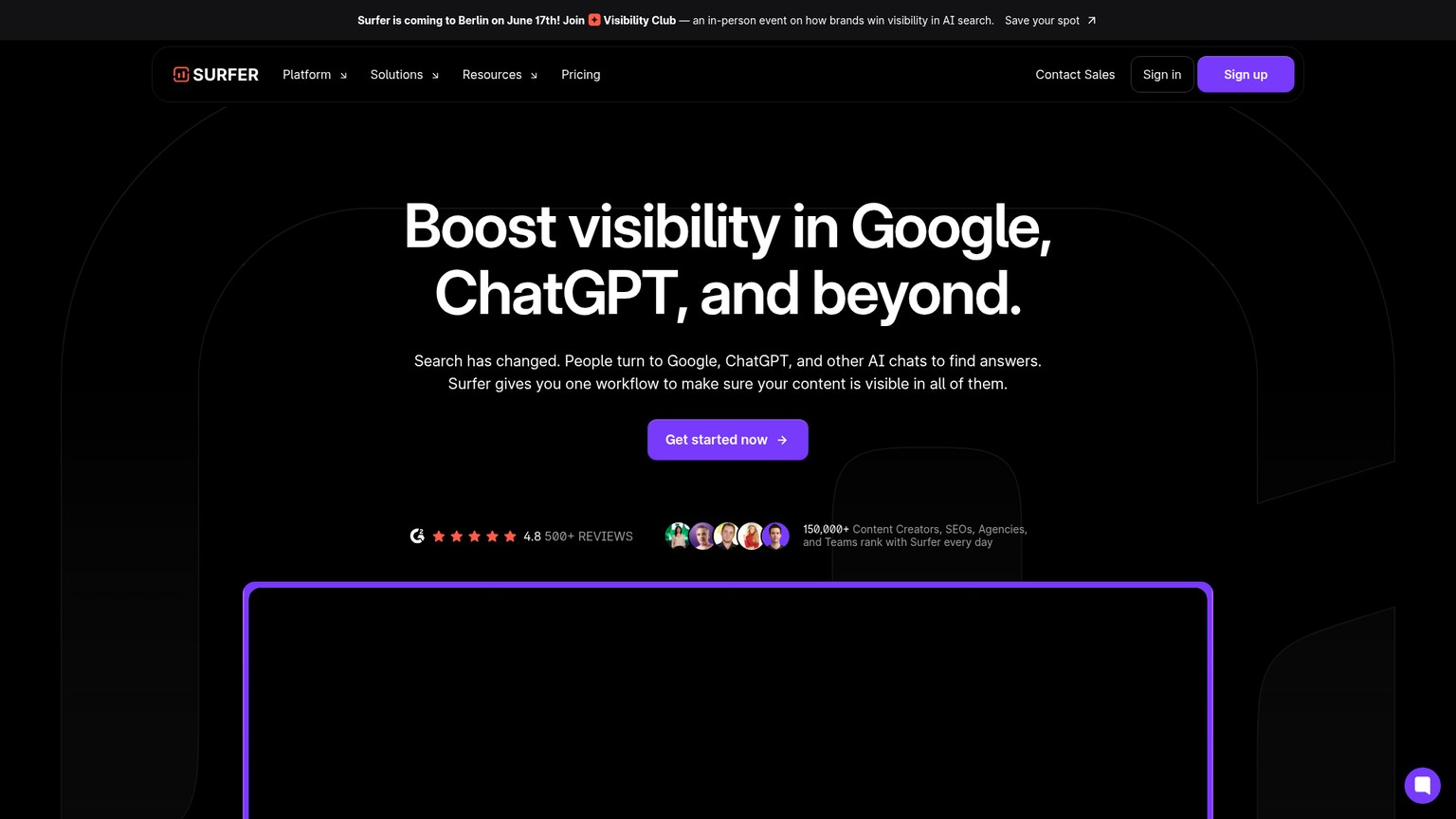 Surfer homepage screenshot