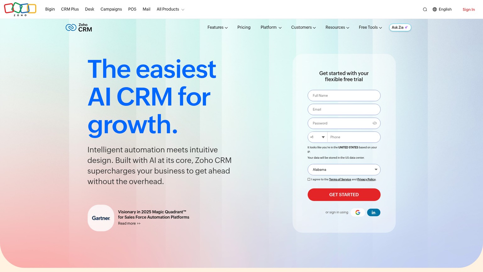 Zoho CRM screenshot