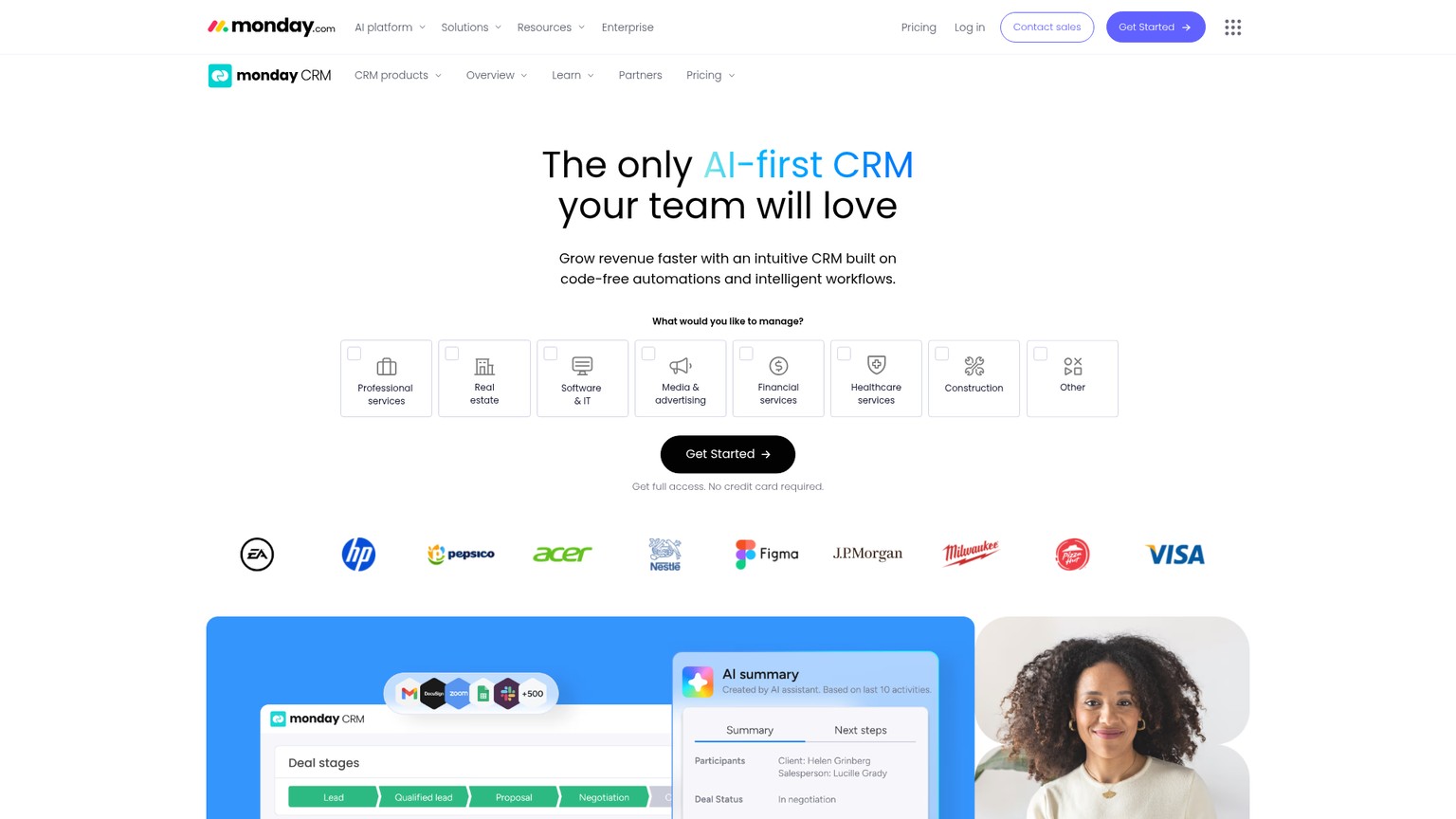 monday CRM screenshot