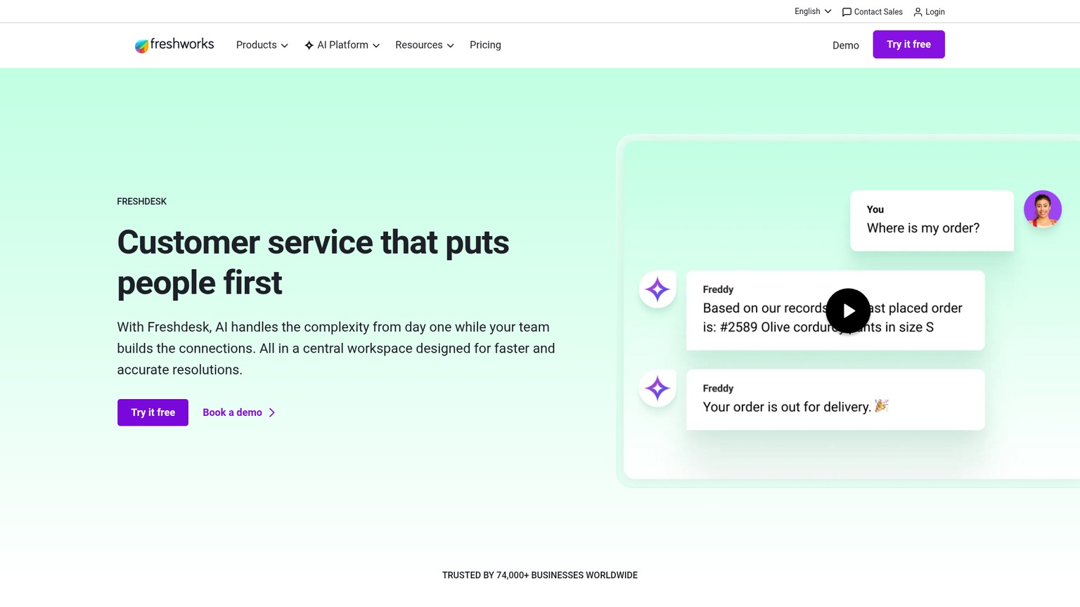 Freshdesk Freddy AI screenshot