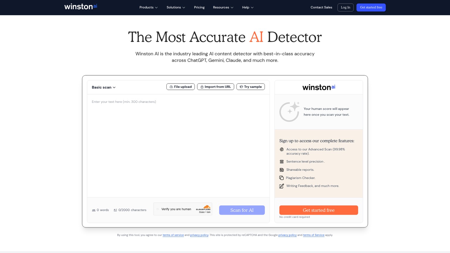 Winston AI text and image detection interface