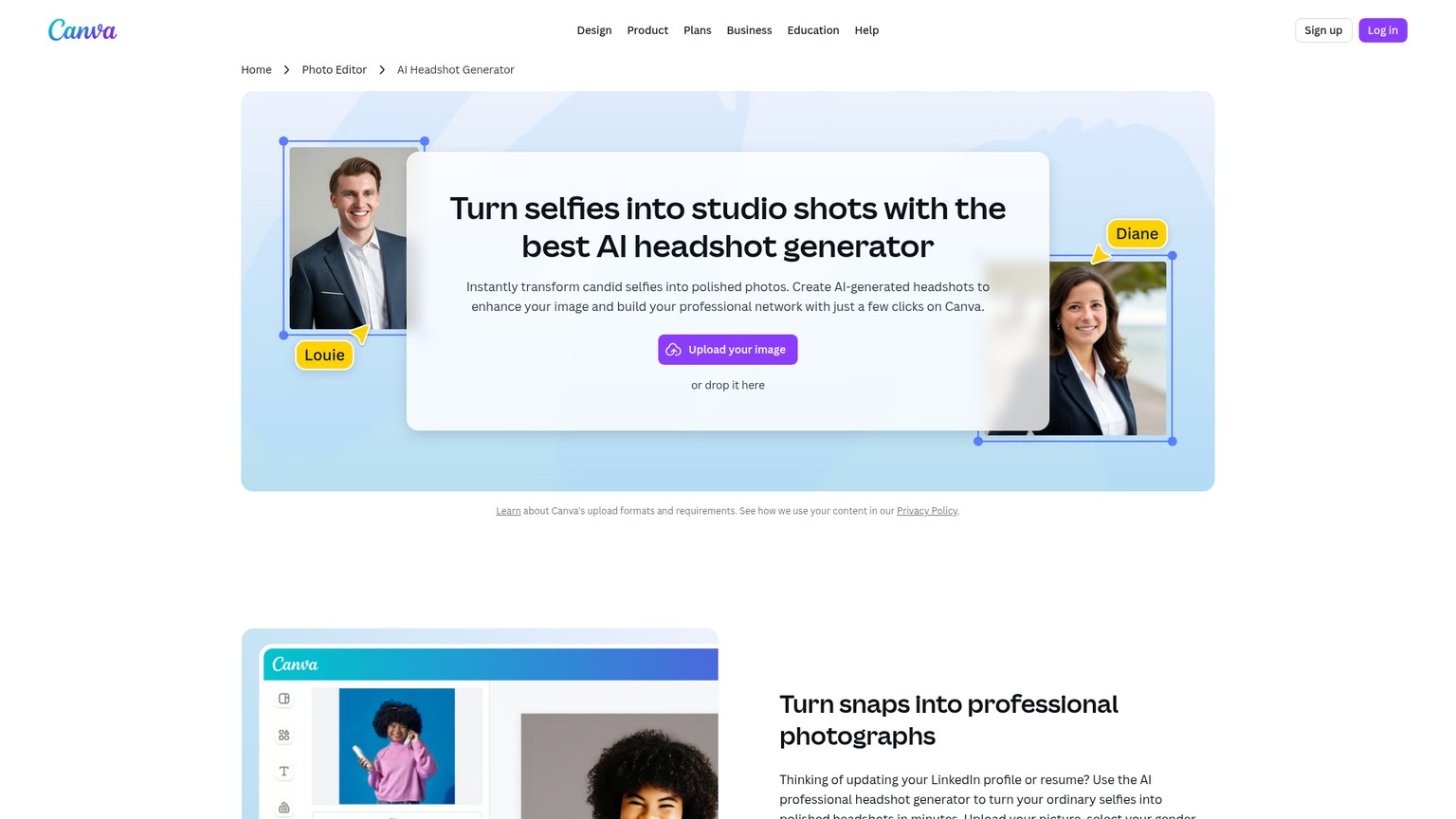Canva AI headshot generator screenshot