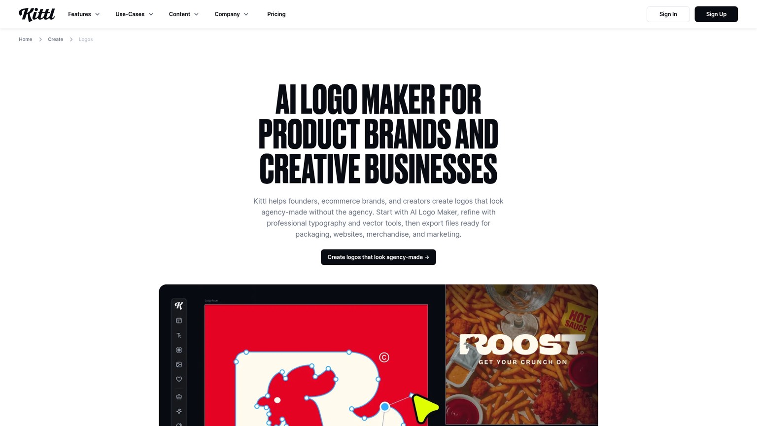 Kittl AI logo maker and vector design editor page