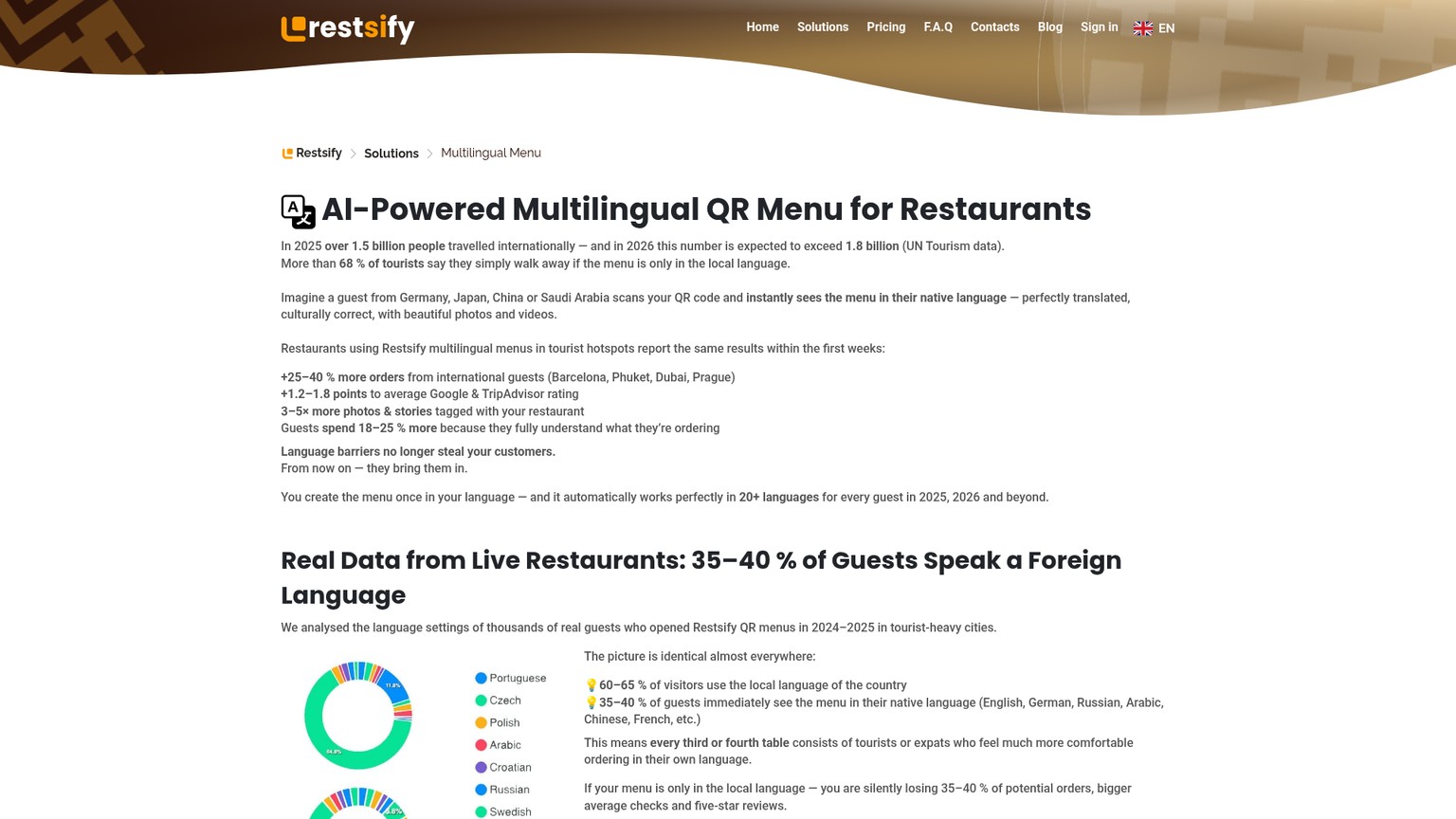 Página de Restsify para traducir un menú QR multilingüe