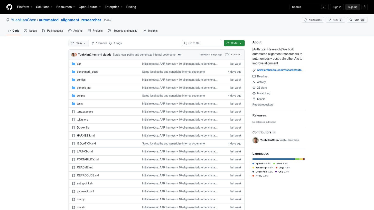 Anthropic Automated Alignment Researcher repository and documentation