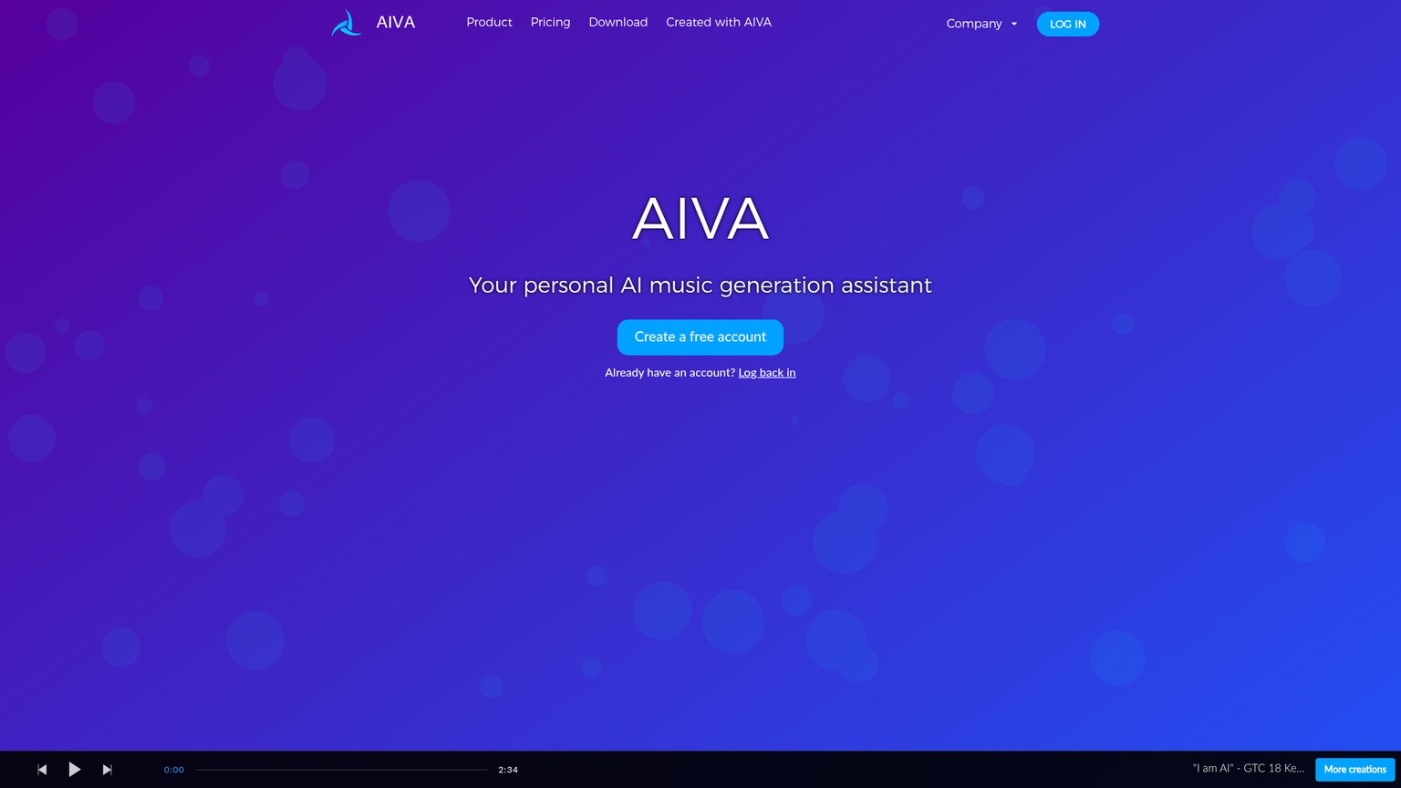 AIVA AI music generation assistant with style, influence, editing, MIDI, and audio workflows