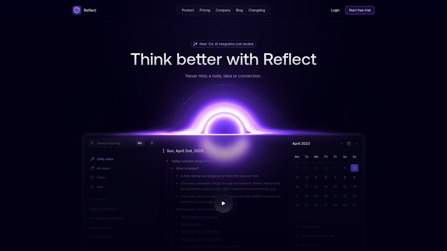 Reflect daily notes and journaling screenshot