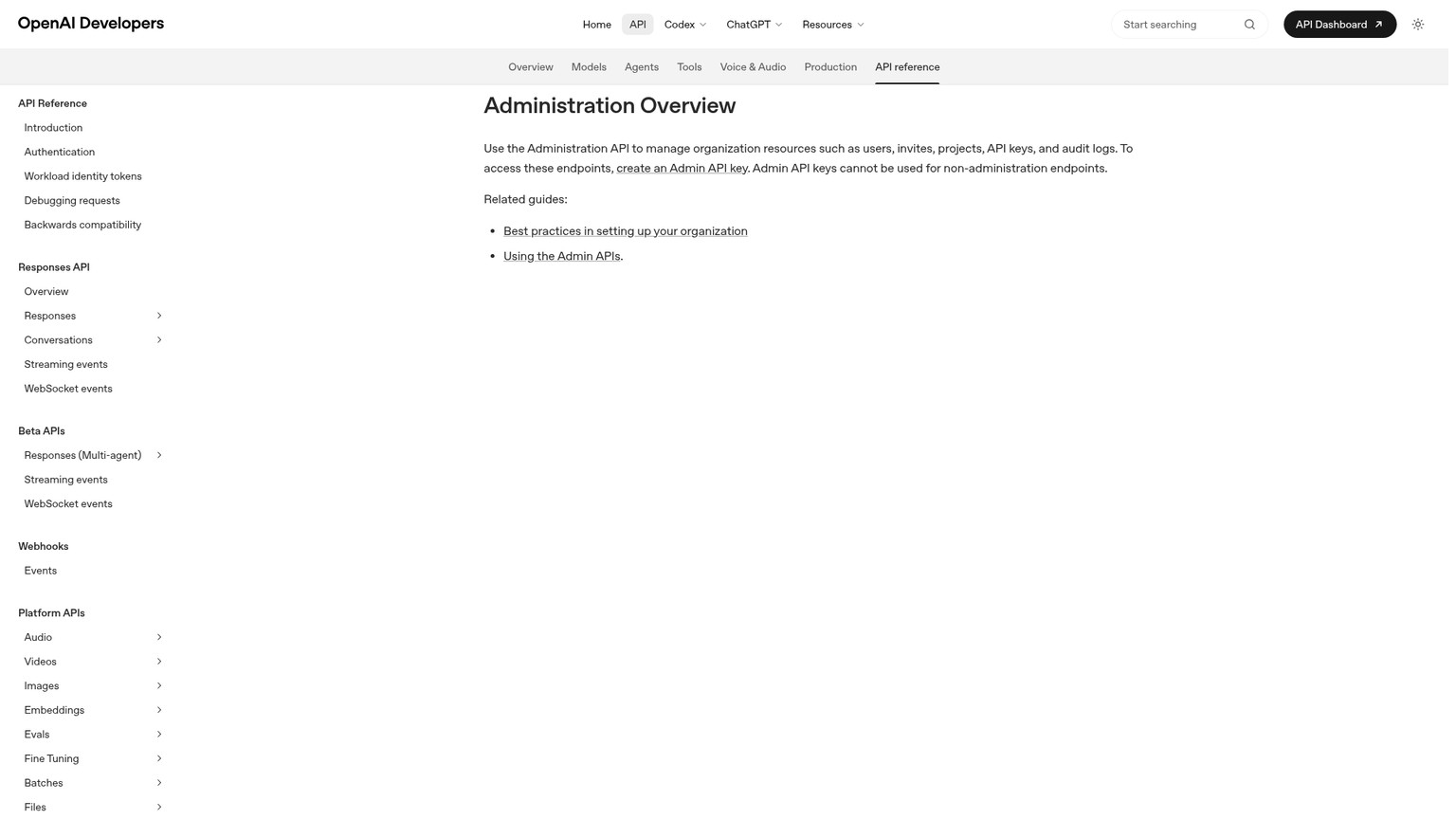 OpenAI Administration API documentation