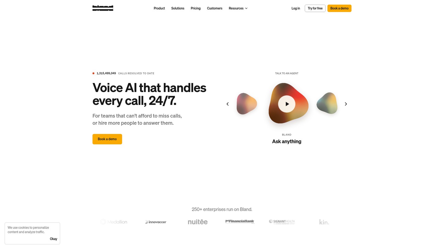 Bland AI per-minute pricing screenshot