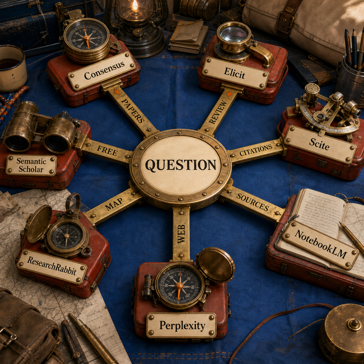 Decision map matching seven research evidence jobs to seven AI tools