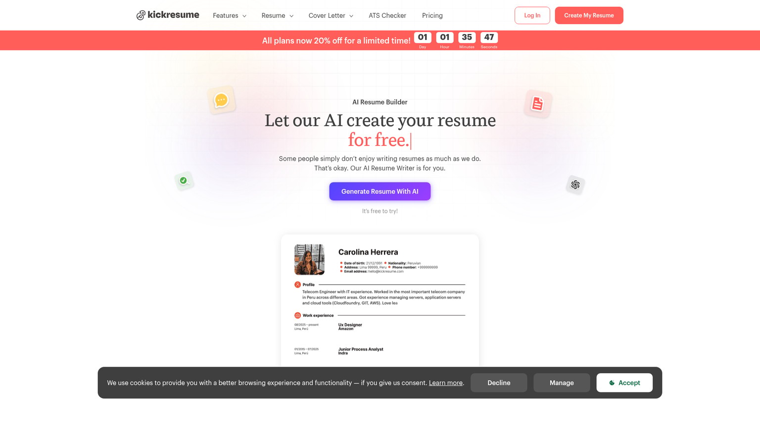 Kickresume AI resume writer and template builder