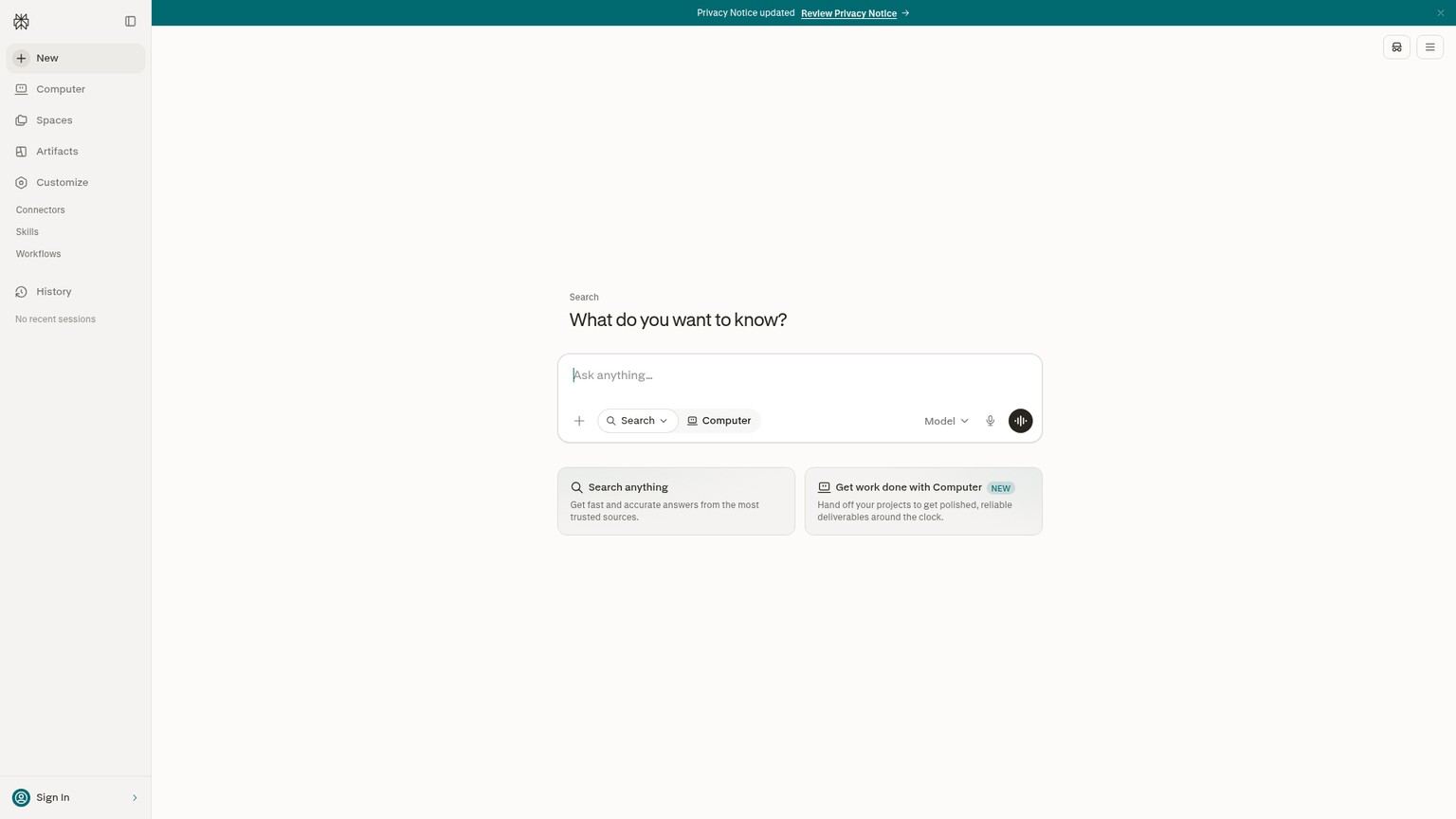 Perplexity AI search interface