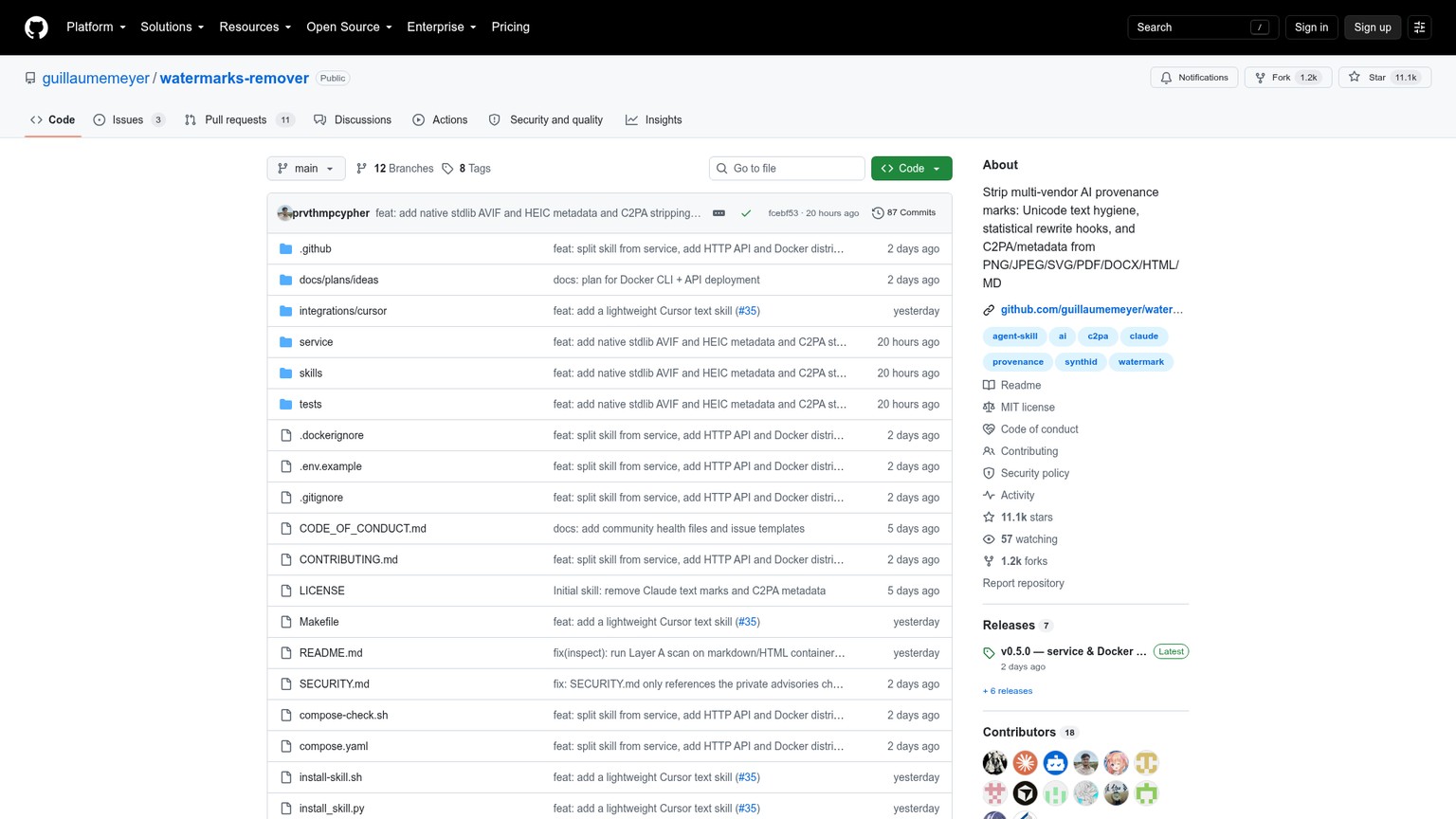 watermarks-remover repository with text inspection and cleaning features