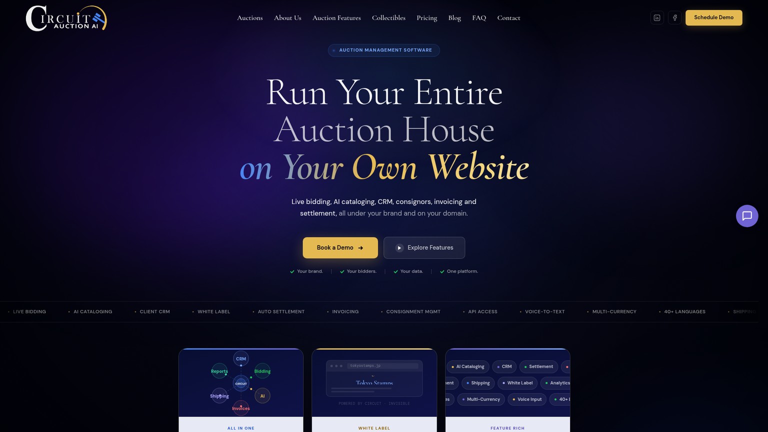 Circuit Auction all-in-one auction management software homepage