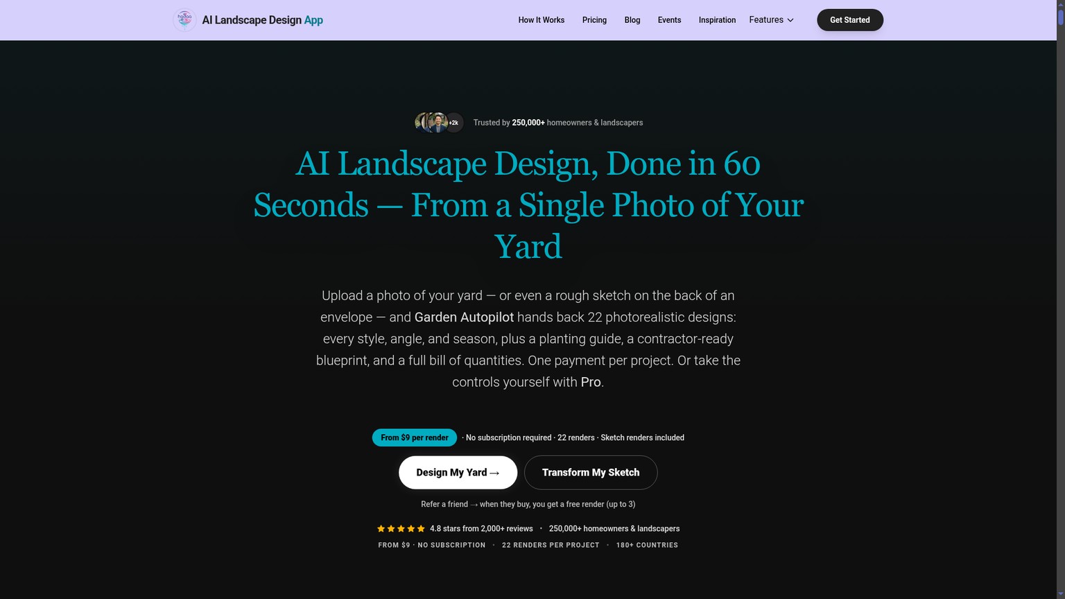 Hadaa landscape design homepage and project workflow