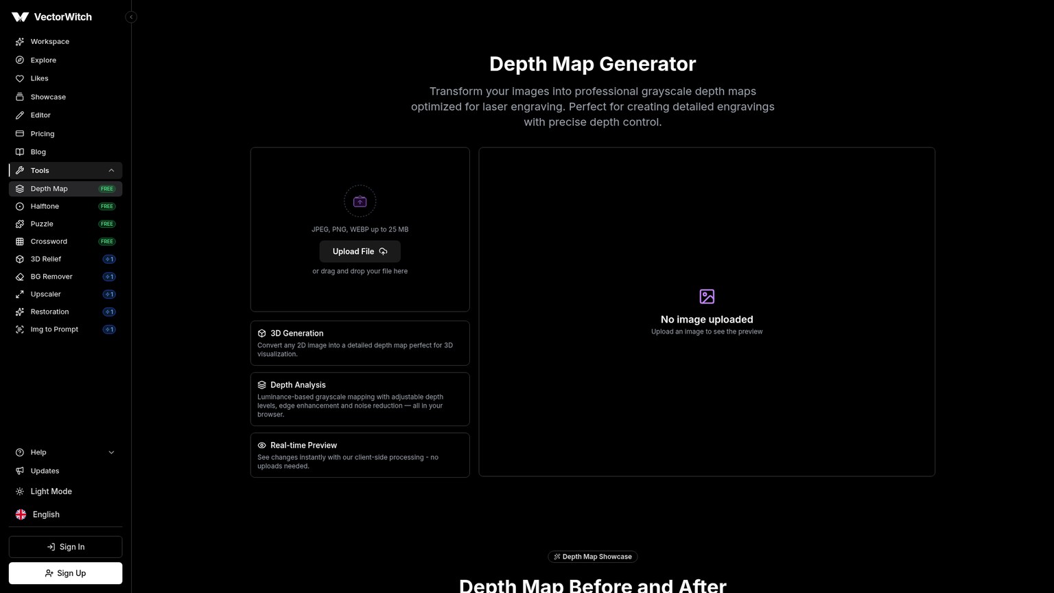 Herramienta gratuita de mapas de profundidad para navegador VectorWitch