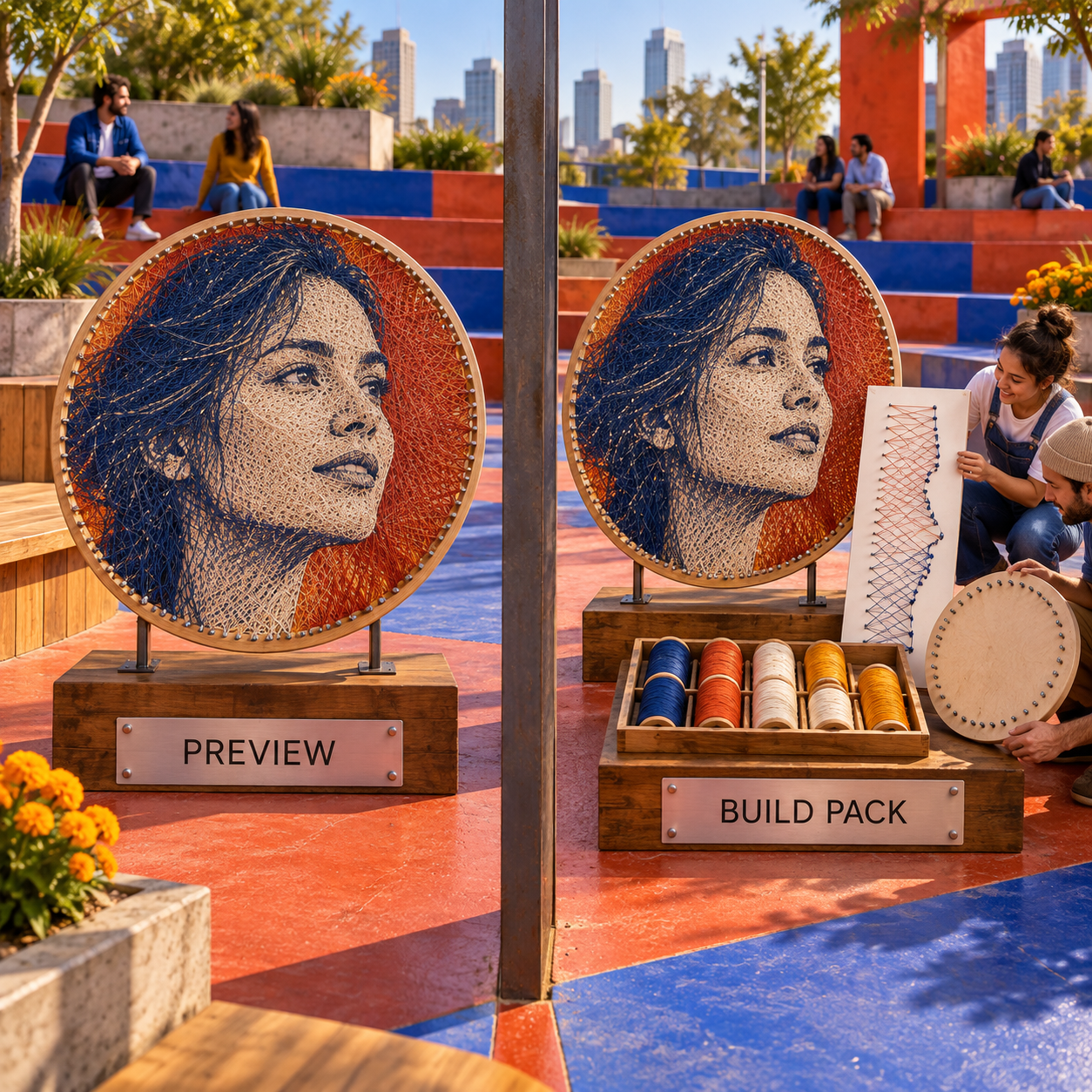 Before and after comparison of a preview-only string portrait and a complete build pack