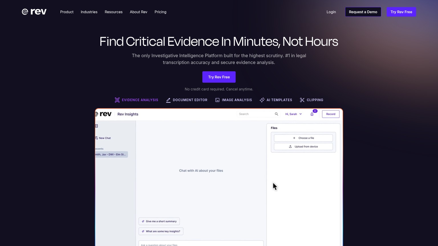 Rev AI and human transcription services homepage