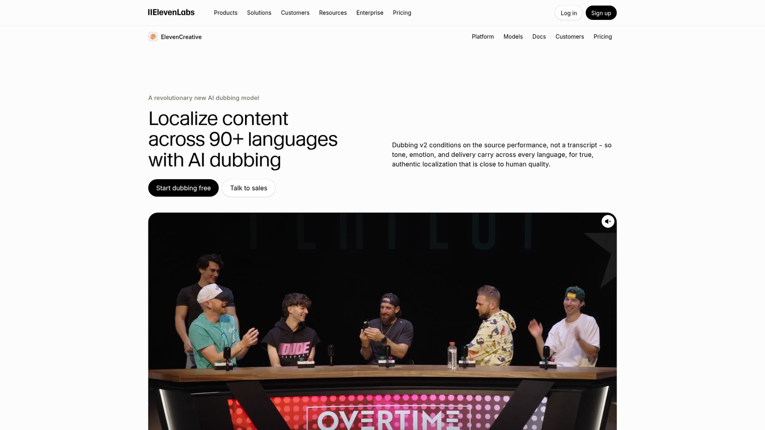 ElevenLabs dubbing product for translating audio and video