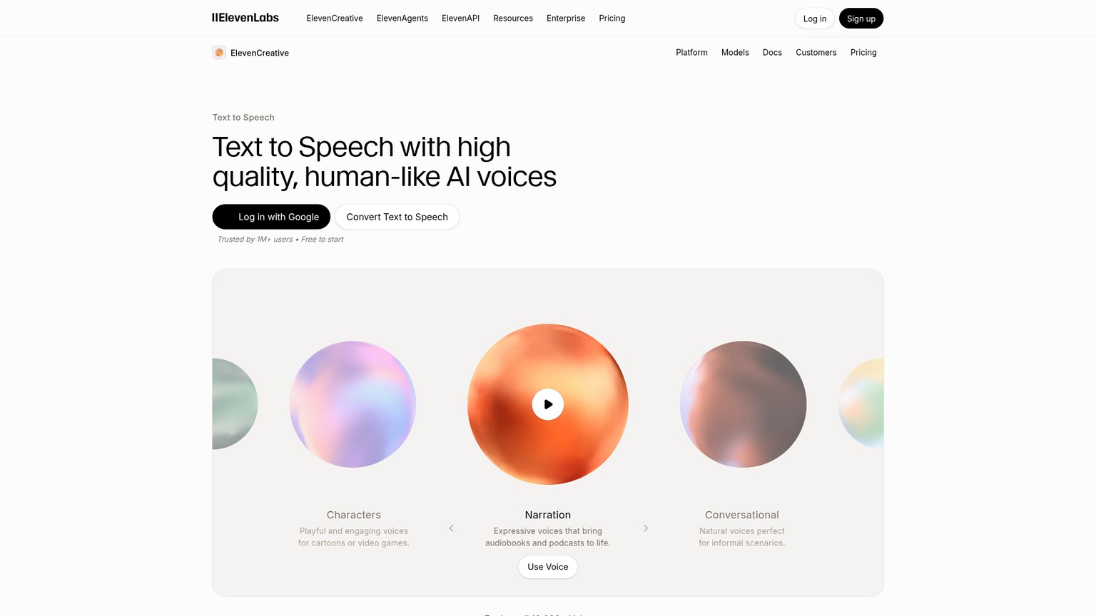 ElevenLabs text-to-speech product page