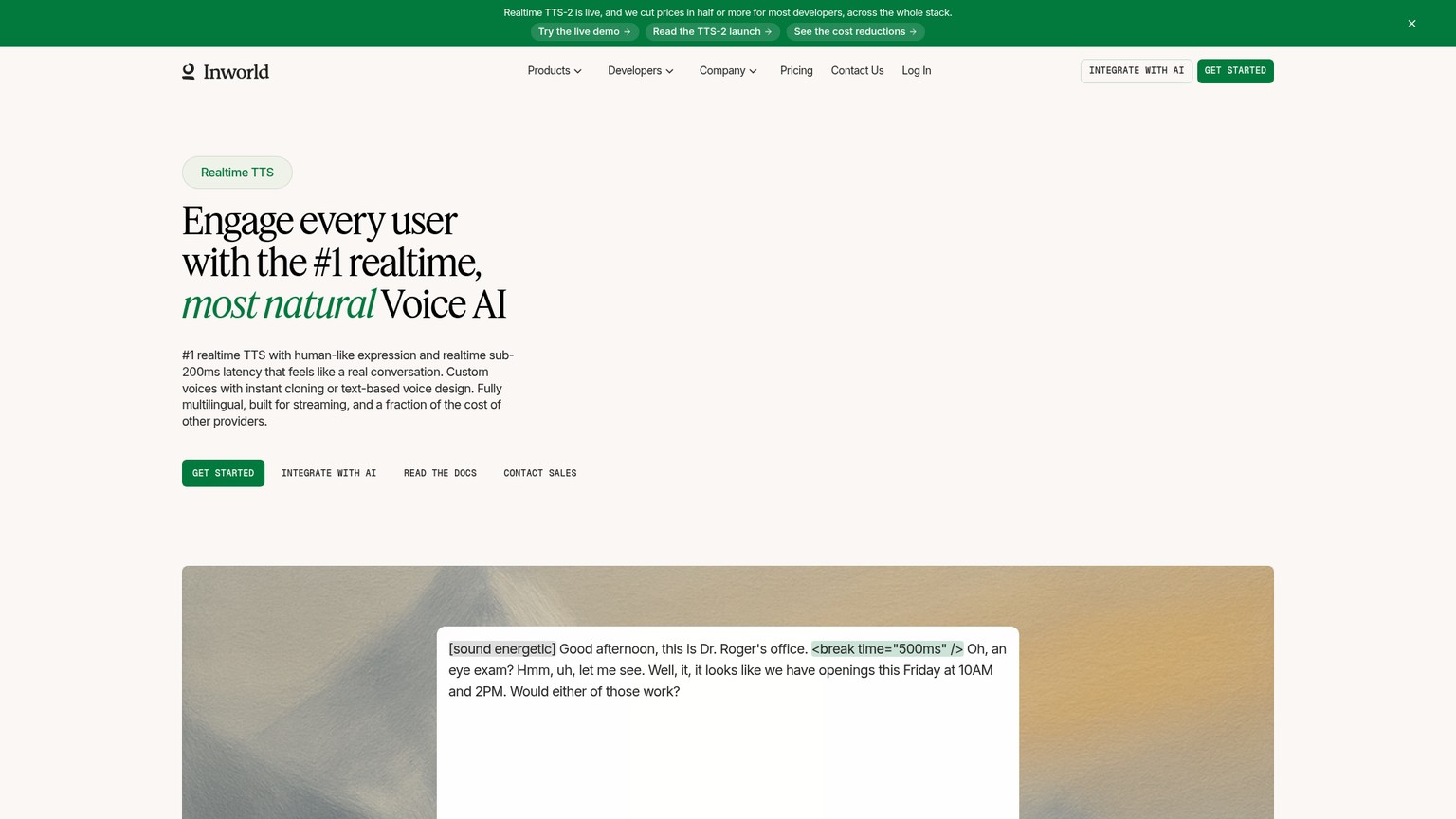 Inworld real-time text-to-speech product page