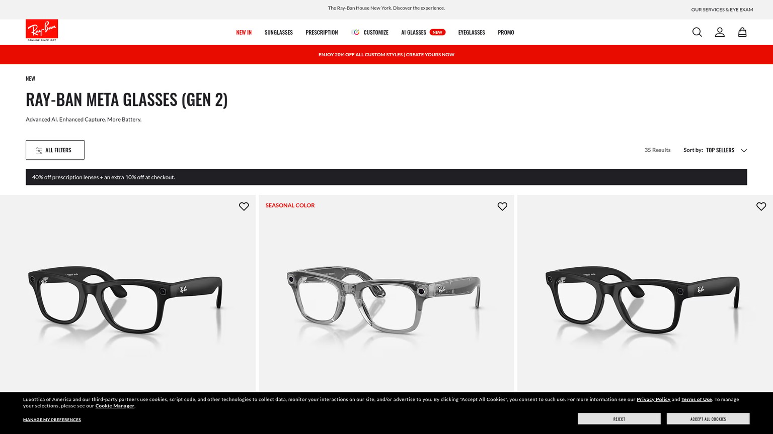 Ray-Ban Meta Gen 2 glasses collection and prices