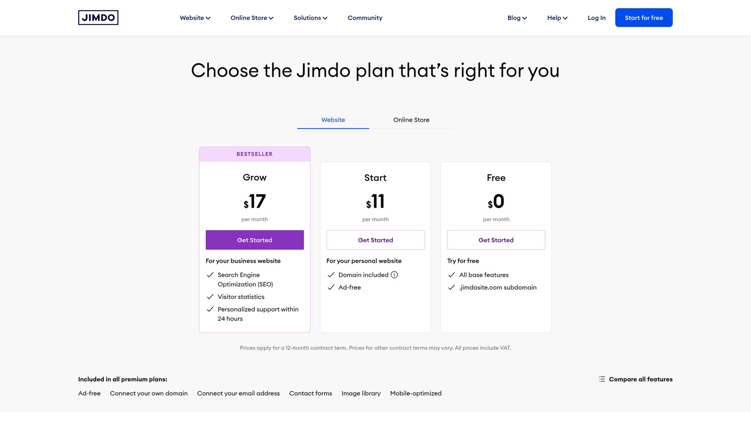 Jimdo pricing