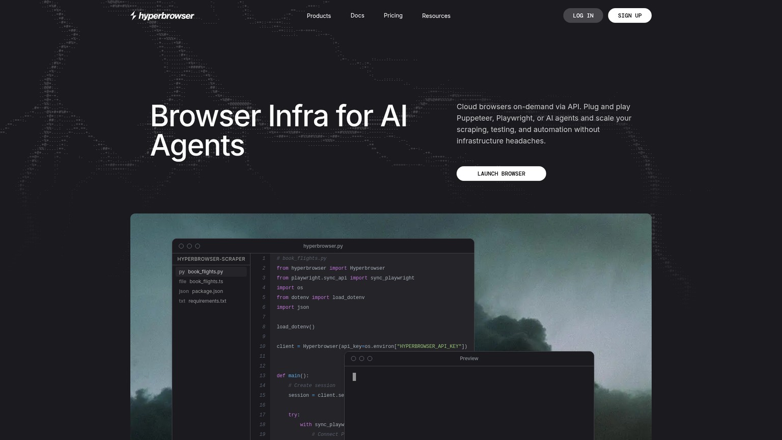Hyperbrowser cloud browser platform homepage