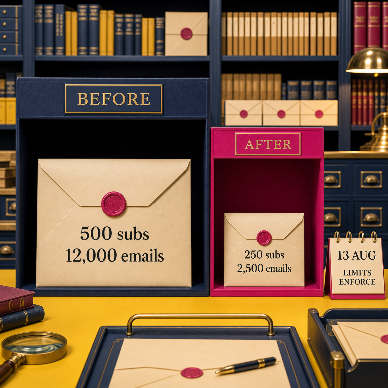 Before and after comparison of MailerLite Free subscriber and send limits