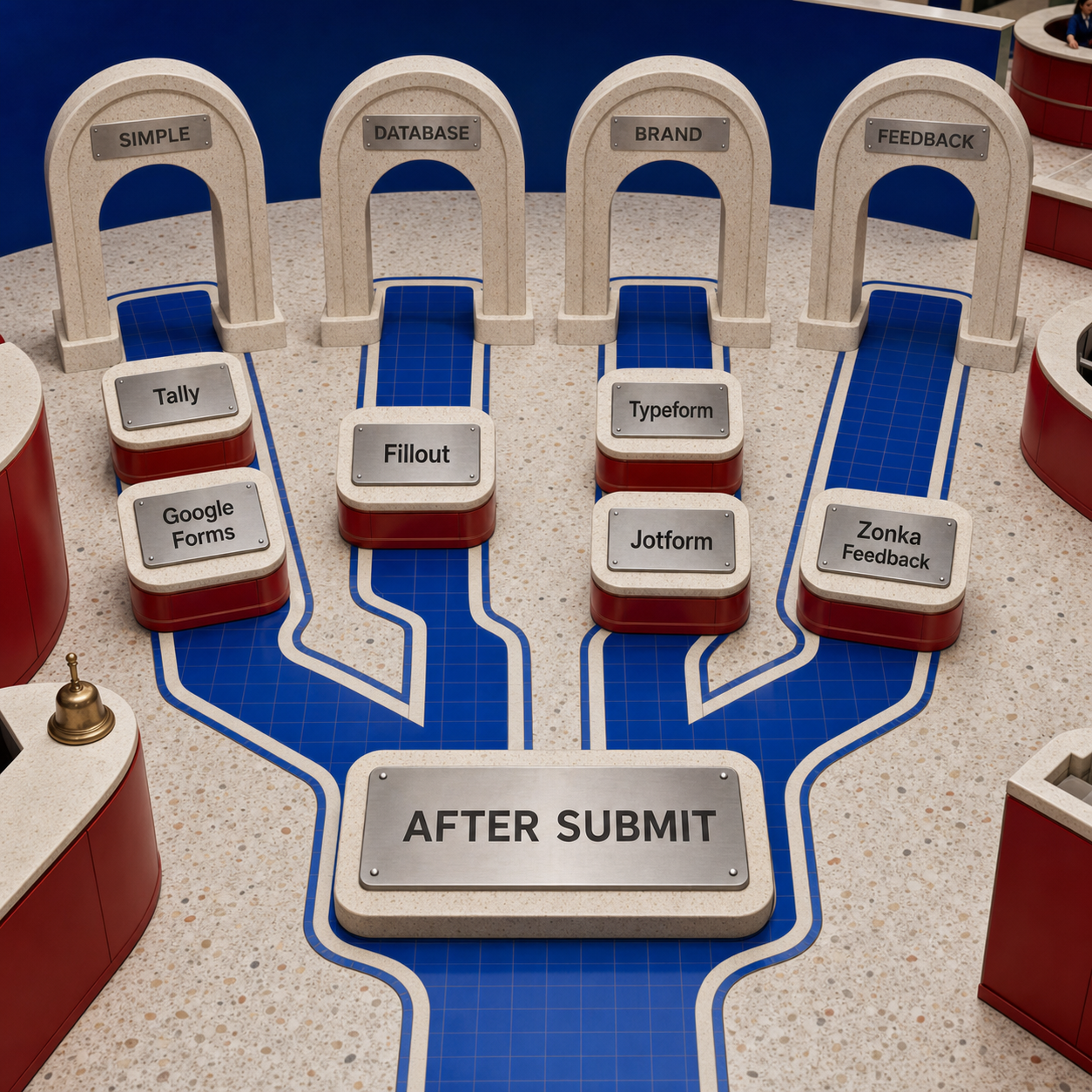 Decision flow routing simple forms, database workflows, branded lead capture, and feedback programs to the best form builders