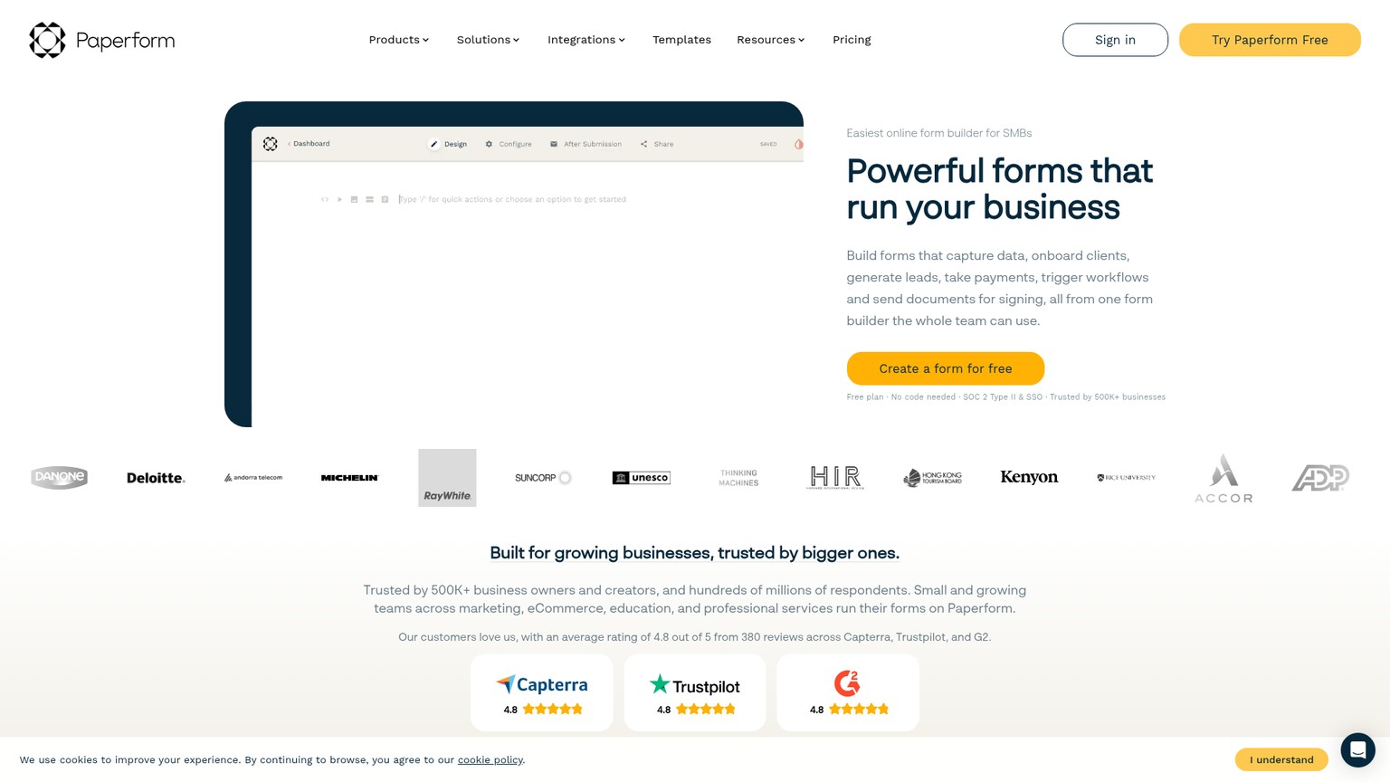 Paperform form builder and order-form design examples