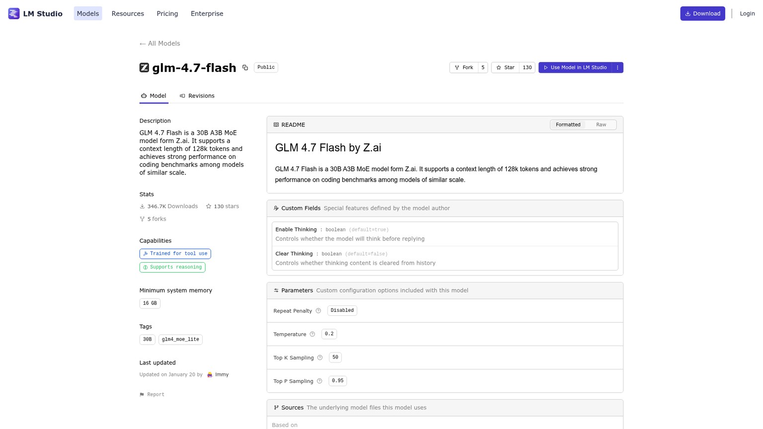 LM Studio model page for GLM-4.7-Flash