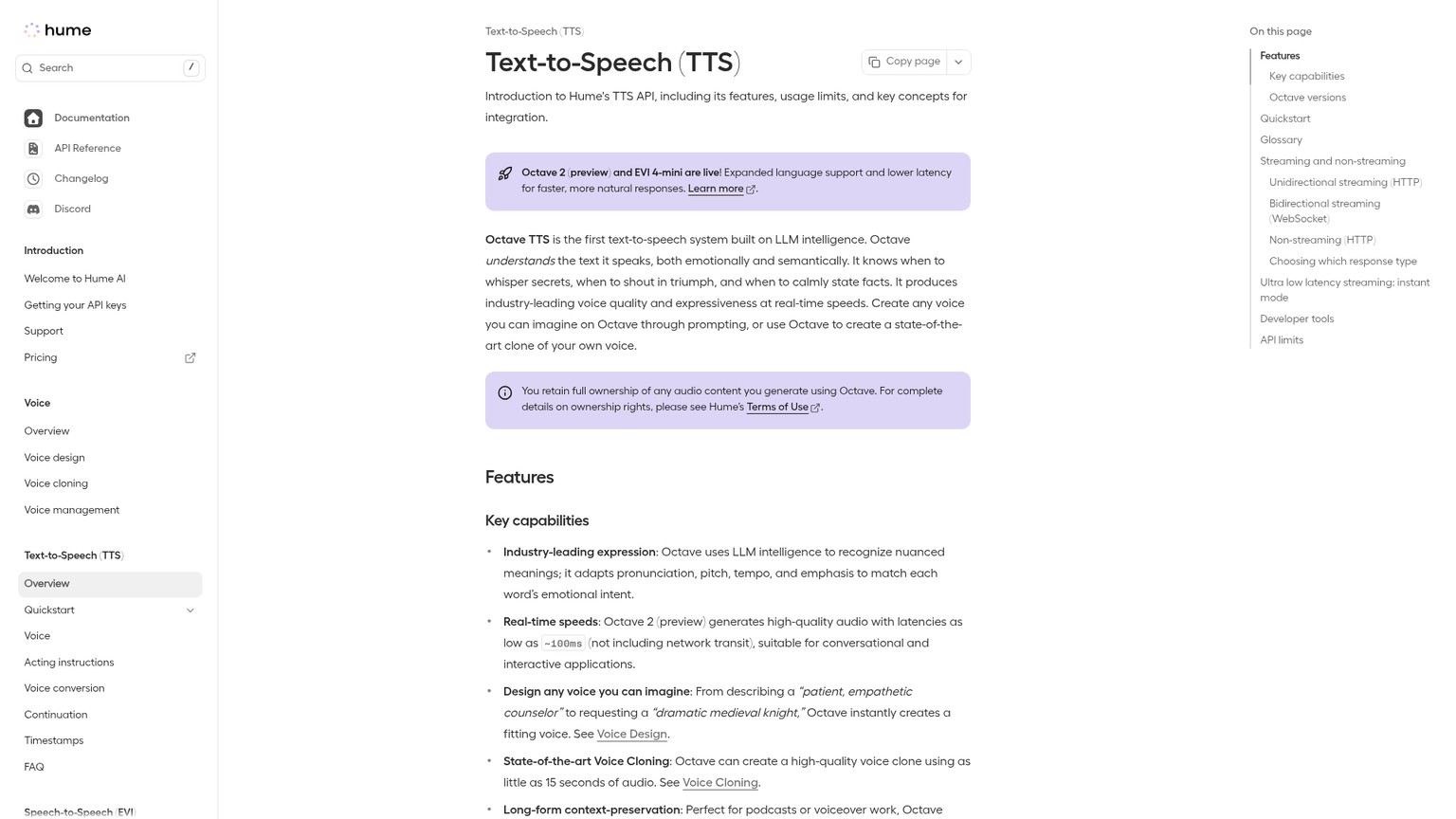 Hume Octave 2 text-to-speech documentation