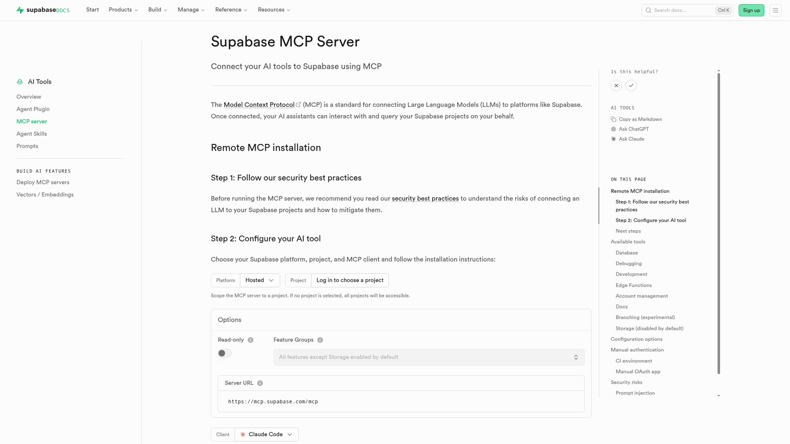 Supabase MCP documentation