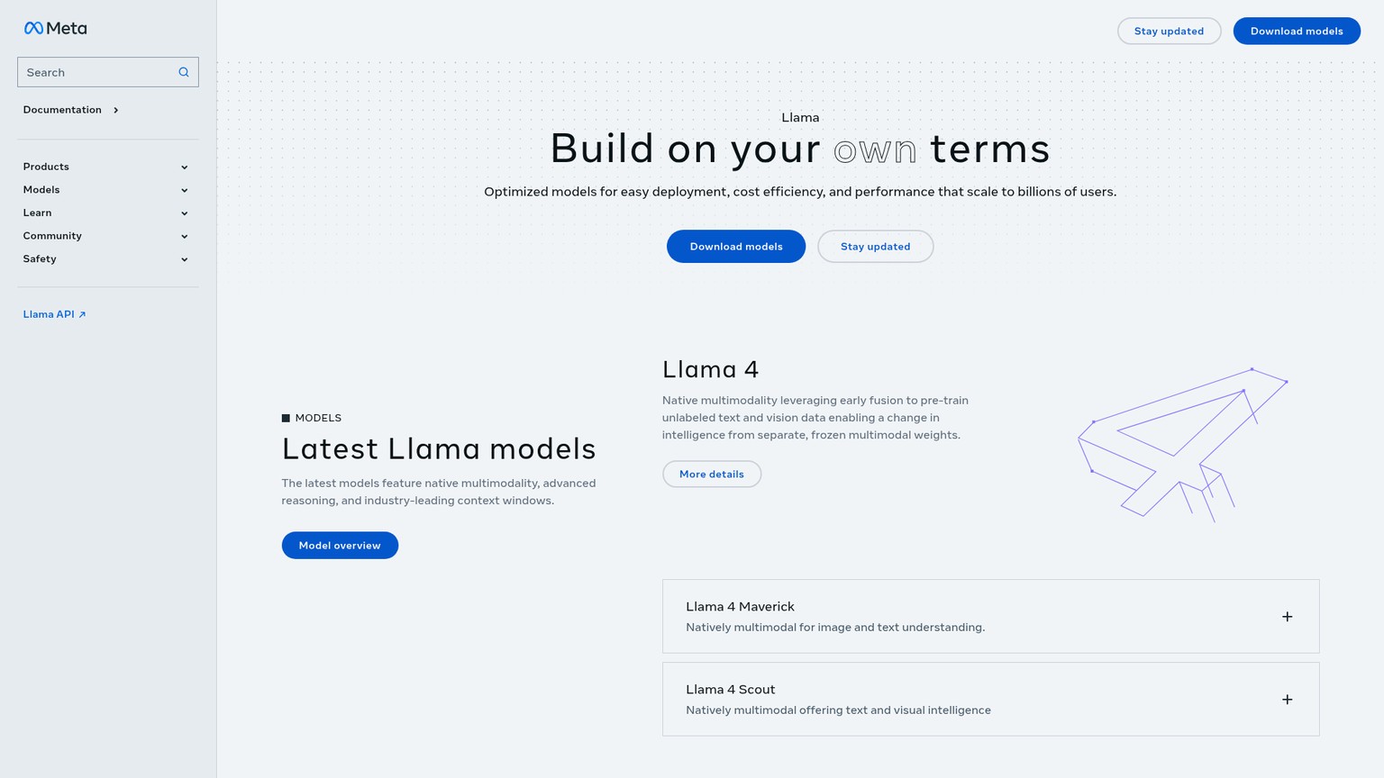 Meta Llama homepage