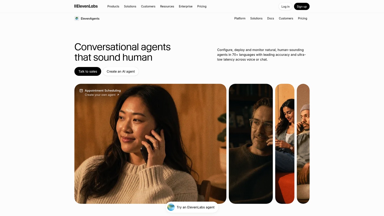 ElevenLabs conversational agents product page
