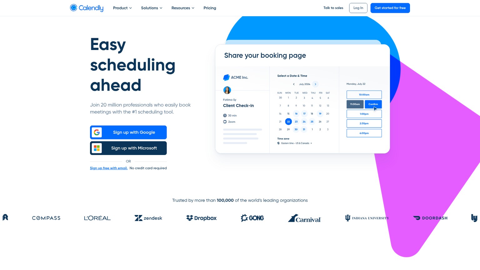 Calendly scheduling homepage