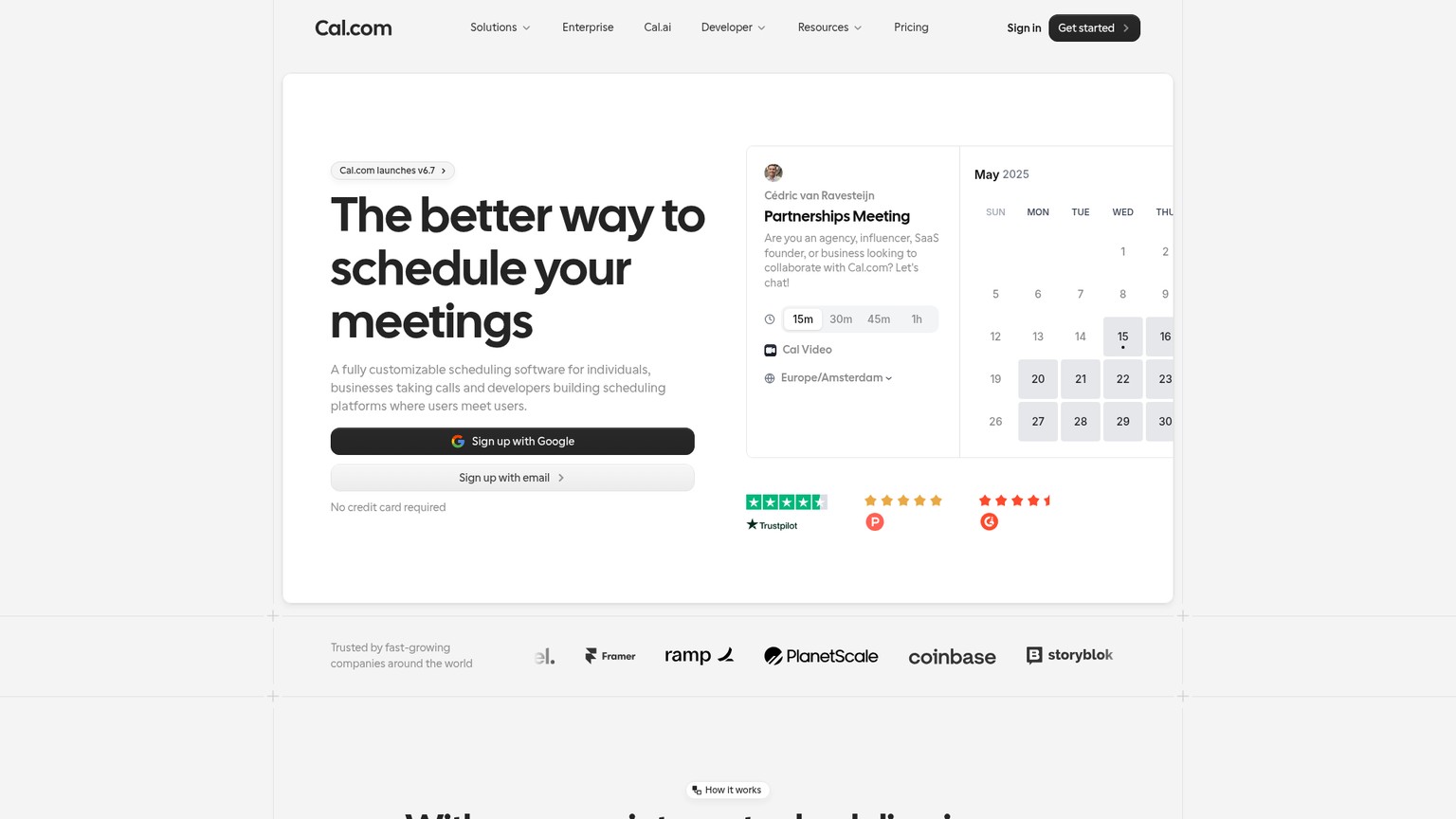 Cal.com scheduling platform homepage