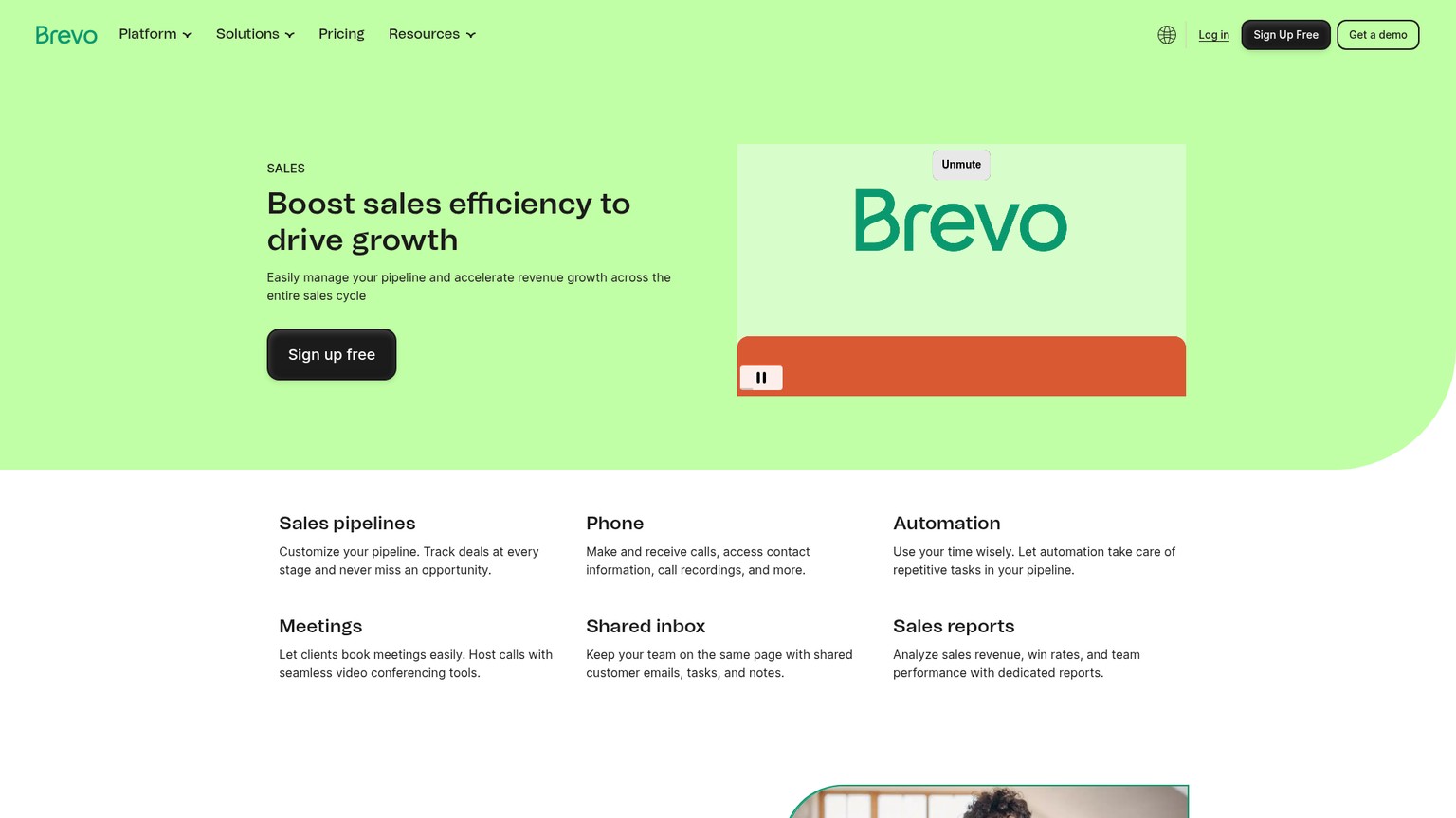 Brevo sales platform and meetings homepage