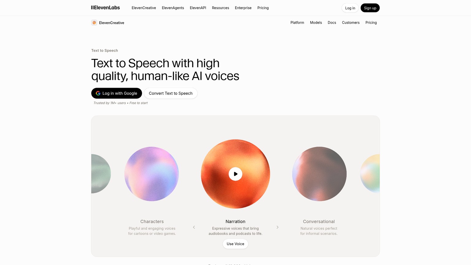 ElevenLabs text-to-speech product page